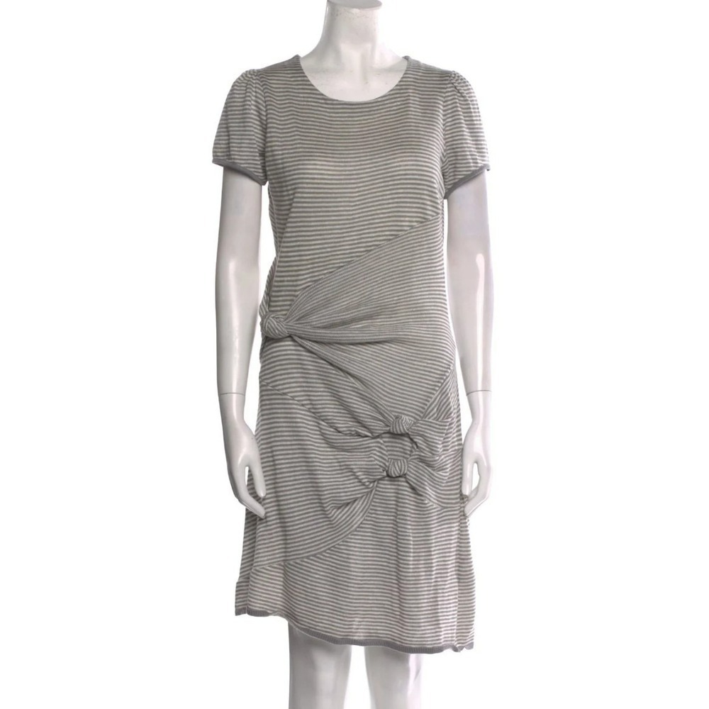 Peter Som Linen Shirtdress Gray Stripe Scoop Neck Short Sleeve Medium